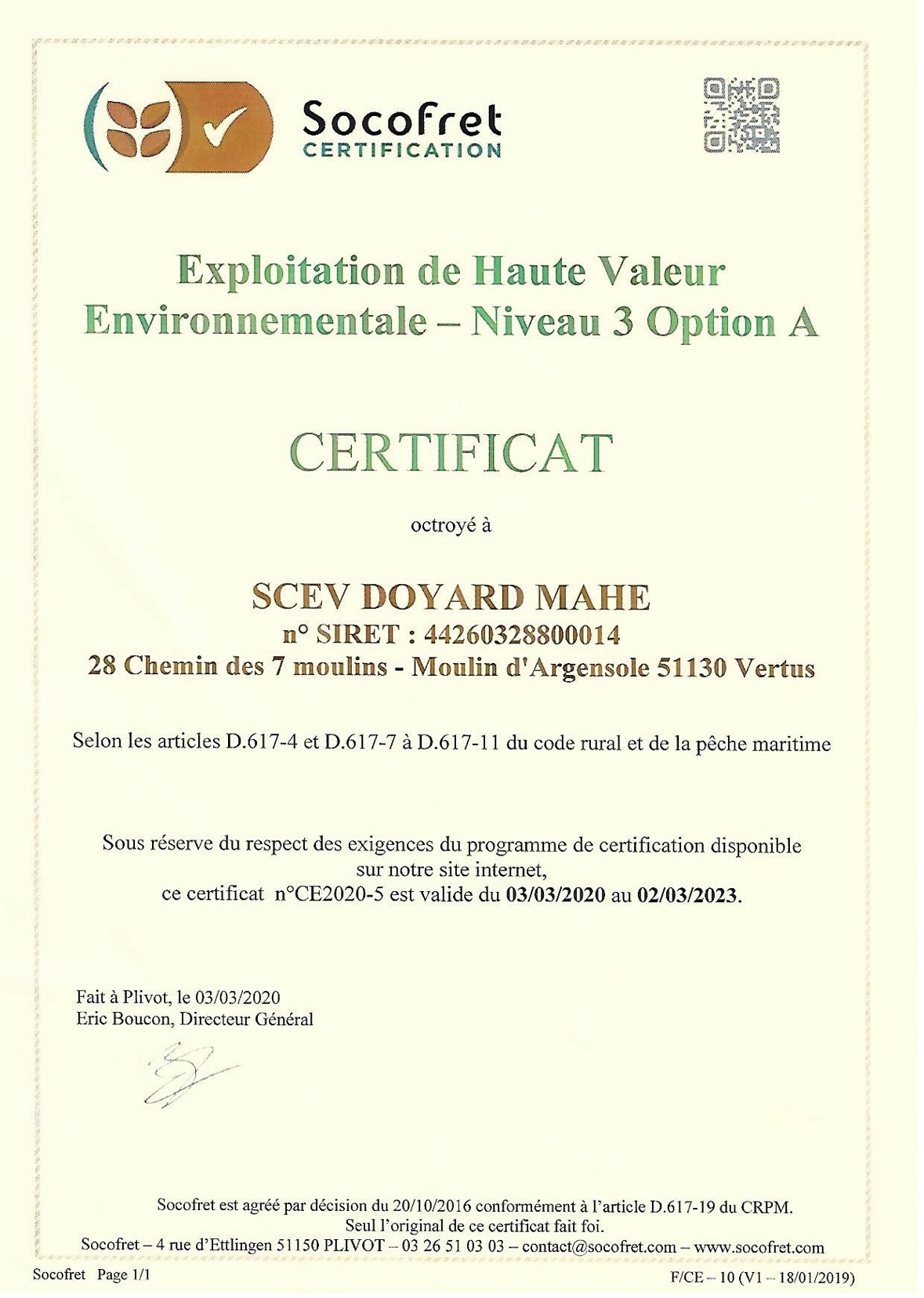 Certificat VDC